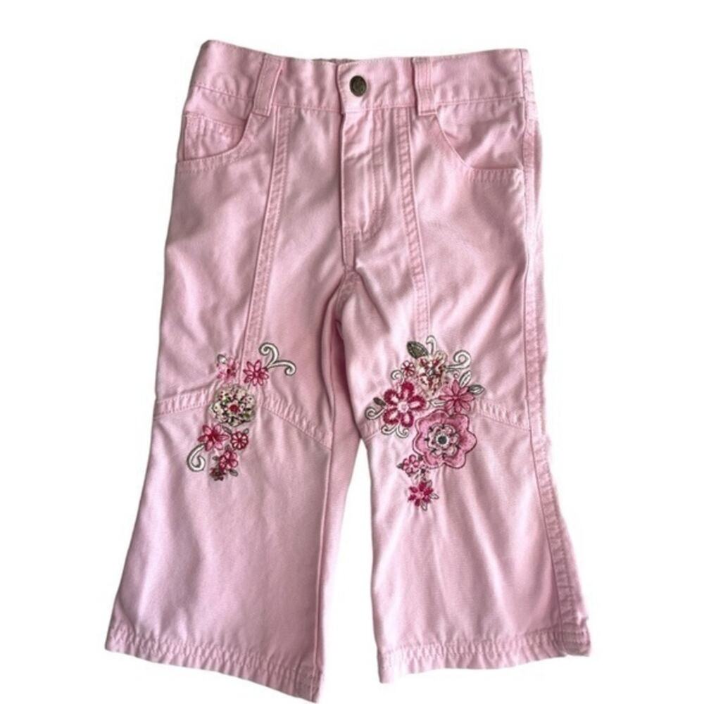 Pink Floral Embroidered Pants Baby Girls Size 18 Months